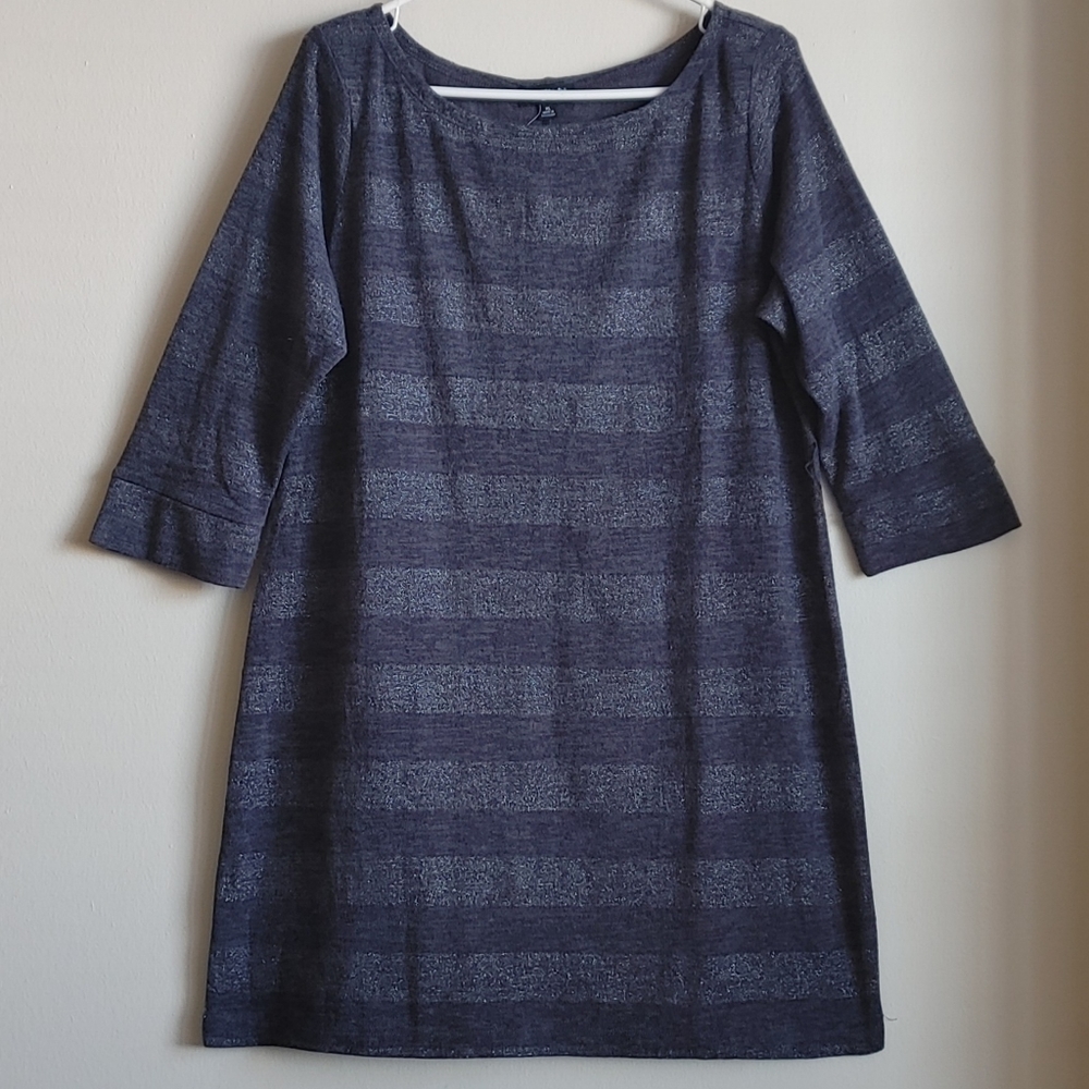 Allen B Gray Grey Striped 3/4 Sleeve Dress XLarge
